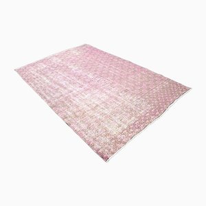 Pink Over Dyed Wool Chaın Pattern Handmade Rug