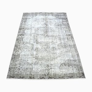 Faded Gray Hand Knotted Wool Distressed Rug