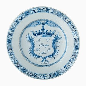 Blue & White Marriage Plate from Delft, 1759