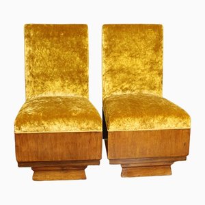 Mustard Velvet Lounge Chairs, Set of 2