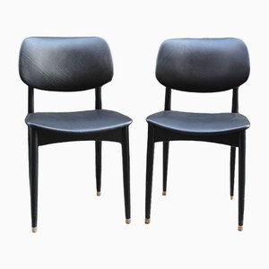 Italian Black Leather Desk Chairs from Cassina, 1950s, Set of 2