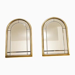 Brushed Wood Frame Bevelled Mirrors, Italy, 1970s, Set of 2