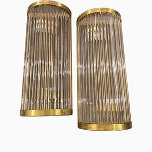 Mid-Century Modern Italian Brass and Glass Wall Sconces, 1970s, Set of 2