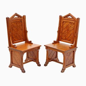 Gothic Pitch Pine Throne Chairs, 1900s, Set of 2