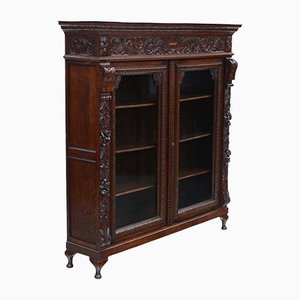 Large 19th Century Carved Oak Glazed Bookcase
