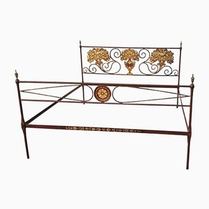 Bordeaux Red and Golden Iron Double Bed, Early 19th Century