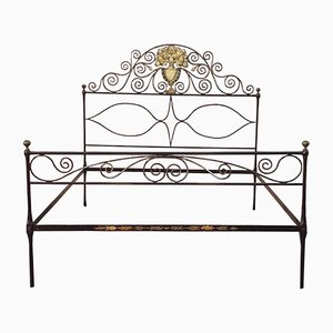 Bordeaux Brown and Gilded Iron Double Bed, Early 19th Century