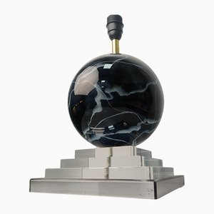 Lámpara de mesa vintage de esfera de vidrio y efecto mármol, años 60