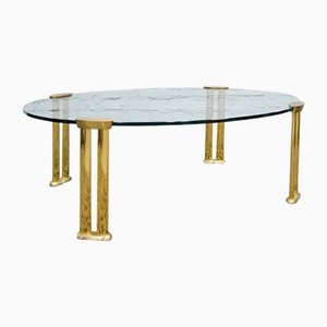 Italian Oval Table in Brass and Glass, 1970s