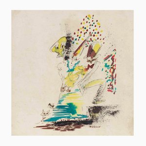 Piero Sbano, Composition, Watercolor, Mid-20th-Century, Framed