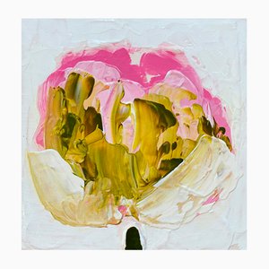 Anya Spielman, olio su pannello verde, oro, rosa, 2021