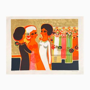 Frédéric Menguy, Les Angéliques - L'habillage (avec Marges), 1975, Lithograph on Arches Paper