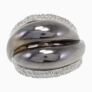White and Black Gold Dome Ring with Diamonds