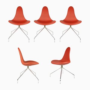 Italian Chrome Plated Metal Base & Red Polyurethane Seating Chairs, 1990s, Set of 5