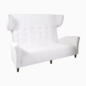 Vintage Sofa in Wood & White Velvet