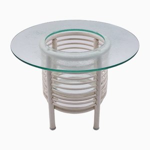 Round Italian Modern Glass Table with Bottle Shelf, 1980s, Set of 3