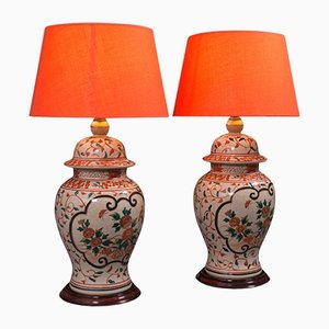 Vintage Chinese Art Deco Ceramic Decorative Table Lamps, 1940, Set of 2