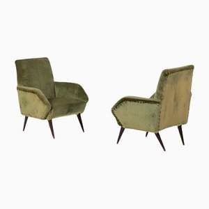 Vintage Italian Green Velvet Armchairs, Set of 2