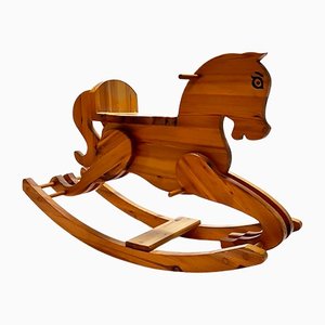 Cavallo a dondolo Mid-Century in legno di pino, anni '60