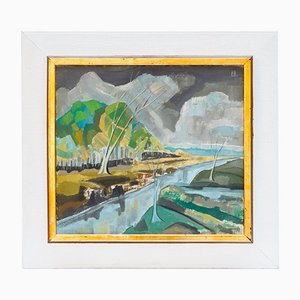 Paysage Expressif avec une Rivière, 1980s, Encadré