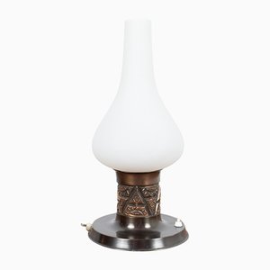Artisan Brass Table Lamp with Opaline Glass Shade