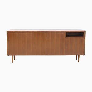 Vintage Sideboard in Wood and Red Glass by Melchiorre Bega