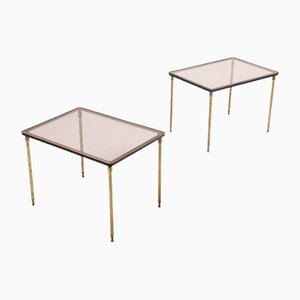 Mid-Century Side Tables in Brass and Glass, 1950s, Set of 2