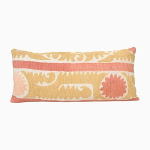 12 X 26 Faded Yellow Suzani Embroidery Throw Pillow, Suzani Lumbar Pillow Case