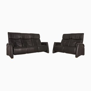 Anthracite Leather Cumuly Three Seater & Two Seater Couch from Himolla, Set of 2