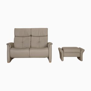 Gray Leather Two Seater Sofa & Ottoman from Himolla, Set of 2