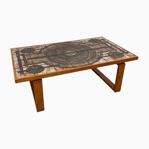 Large Mid-Century Modern Scandinavian Coffee Table with Ceramic Tiles
