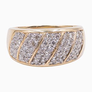 14k Yellow Gold Ring with Pavé Diamonds, 1970s