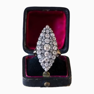 Antique Ring in 18k Gold and Silver with Cut Diamonds, 1900s
