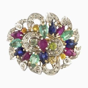 Rose Gold Cluster Ring with Sapphires & Emeralds