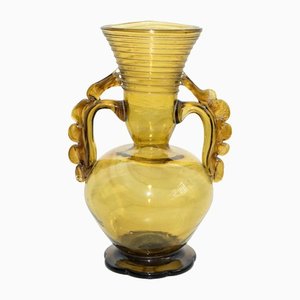 Vaso in vetro soffiato giallo, anni '30
