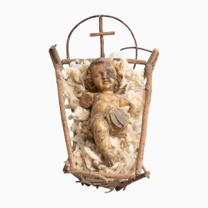 Mid-Century Baby Jesus Figure in the Cradle, Spain