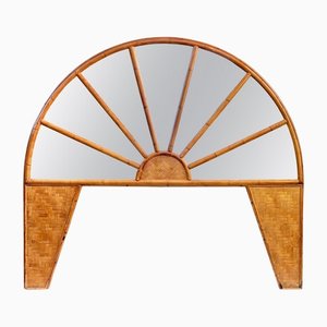 Rattan & Bamboo Arched Headboard With Mirror, Italy, 1960s