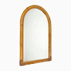 Arched Bamboo & Rattan Wall Mirror, Italy, 1970s