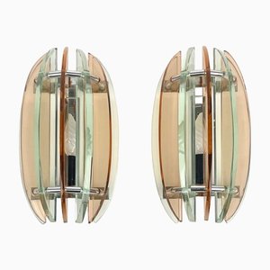 Colored Glass & Chrome Wall Sconces from Veca, Italy, 1970s, Set of 2