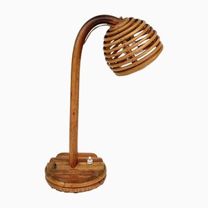 Lámpara de mesa de ratán y bambú, años 60