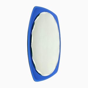 Mid-Century Blue Oval Wall Mirror from Cristal Art, Italy, 1960s