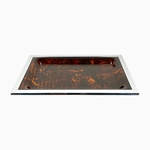 Acrylic Tortoiseshell & Chrome Serving Tray, Italy, 1970s