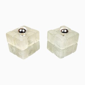 Lámparas cúbicas de cristal de Murano de Albano Poli para Poliarte, Italia, años 70. Juego de 2