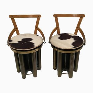 Mid-Century Modern Glass, Formica & Brass Stools, 1960s, Set of 2