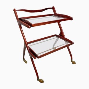 Wood, Brass & Glass Serving Bar Cart by Cesare Lacca, Italy, 1950s