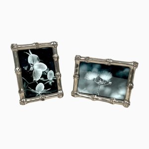 Faux Bamboo Silvered Plated Copper Picture Frames, Italy, 1970s, Set of 2