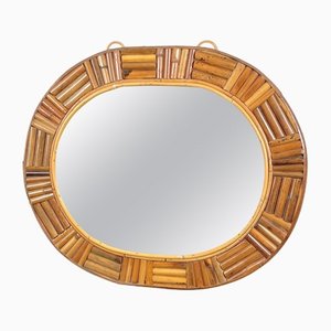 Espejo de pared ovalado de bambú, años 60