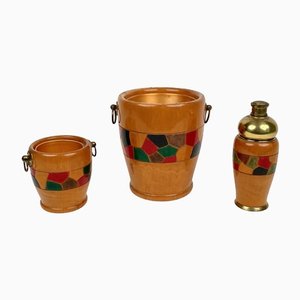 Barware & Icebucket Shaker von Aldo Tura für Macabo, Italien, 1950er, 3er Set