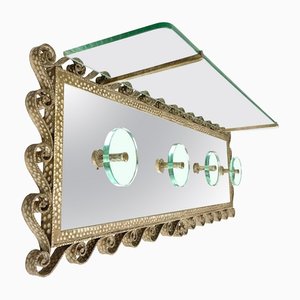 Iron Mirror Glass Coat Rack Stand by Pier Luigi Colli for Cristal Art, Italy, 1950s