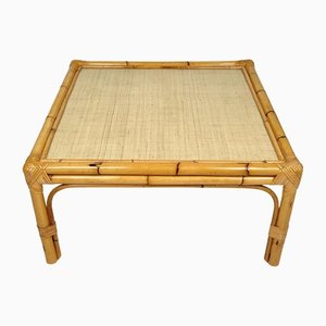 Quadratischer Couchtisch aus Bambus, Rattan & Korbgeflecht, Italien, 1960er